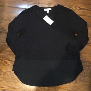 MICHAEL KORS Black Long Sleeve Shirt w. 6 inch Black Double Hem Sz LG